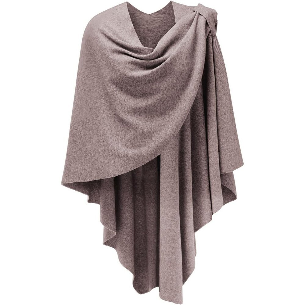 Women's 1-oatmeal Cross Front Poncho Sweater Wrap Knitted Elegant Shawls Cape